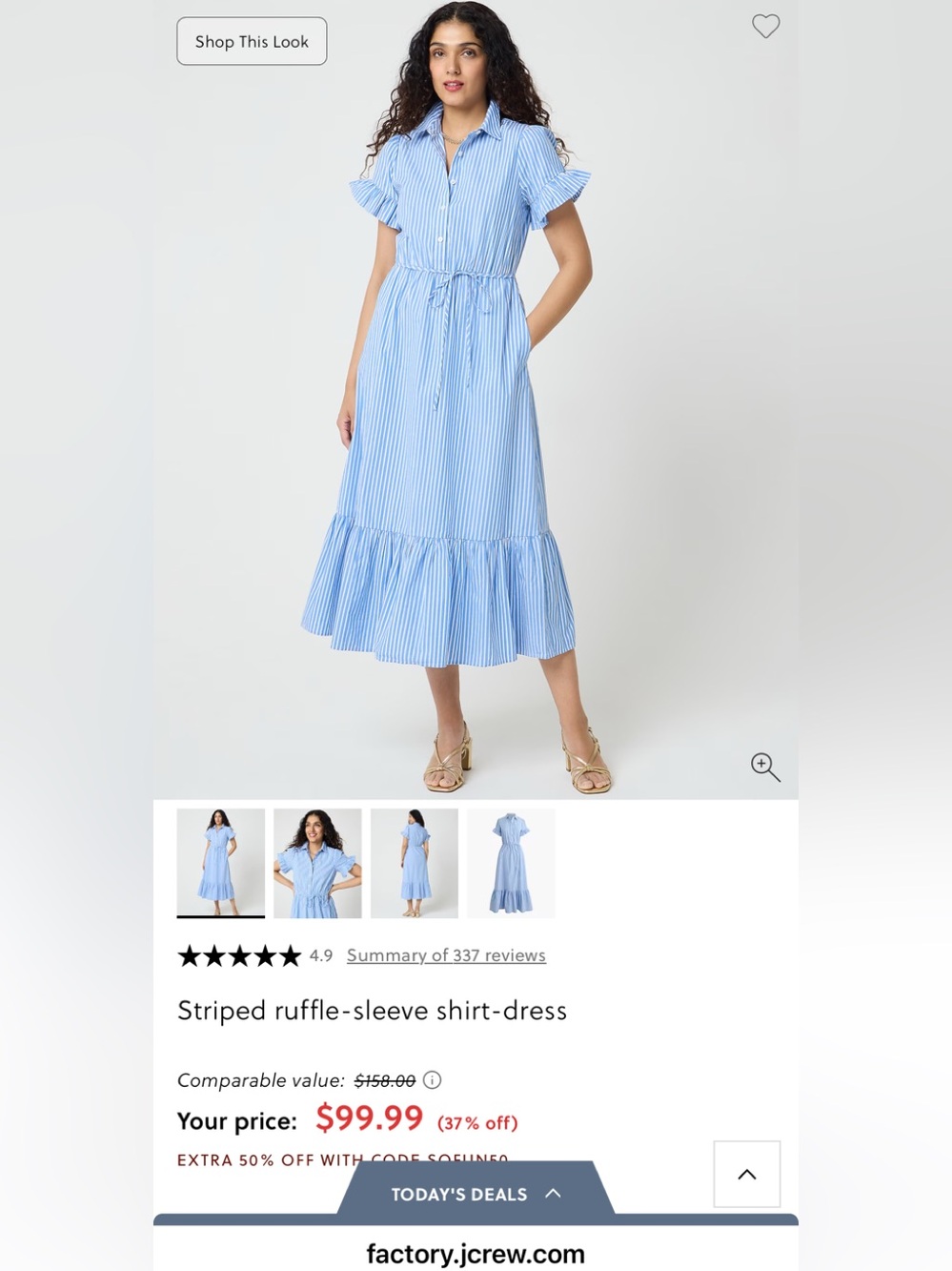 New J. Crew Factory Blue Striped Ruffle-Sleeve Maxi Dress $158 12